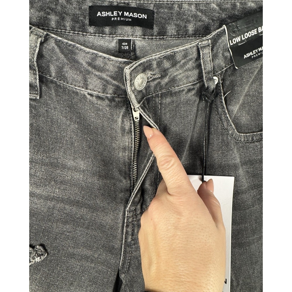Womens Jeans Black Baggy Wide Leg Distressed Wash Star NWT Size 7/28 Y2K Grunge - Picture 11 of 16